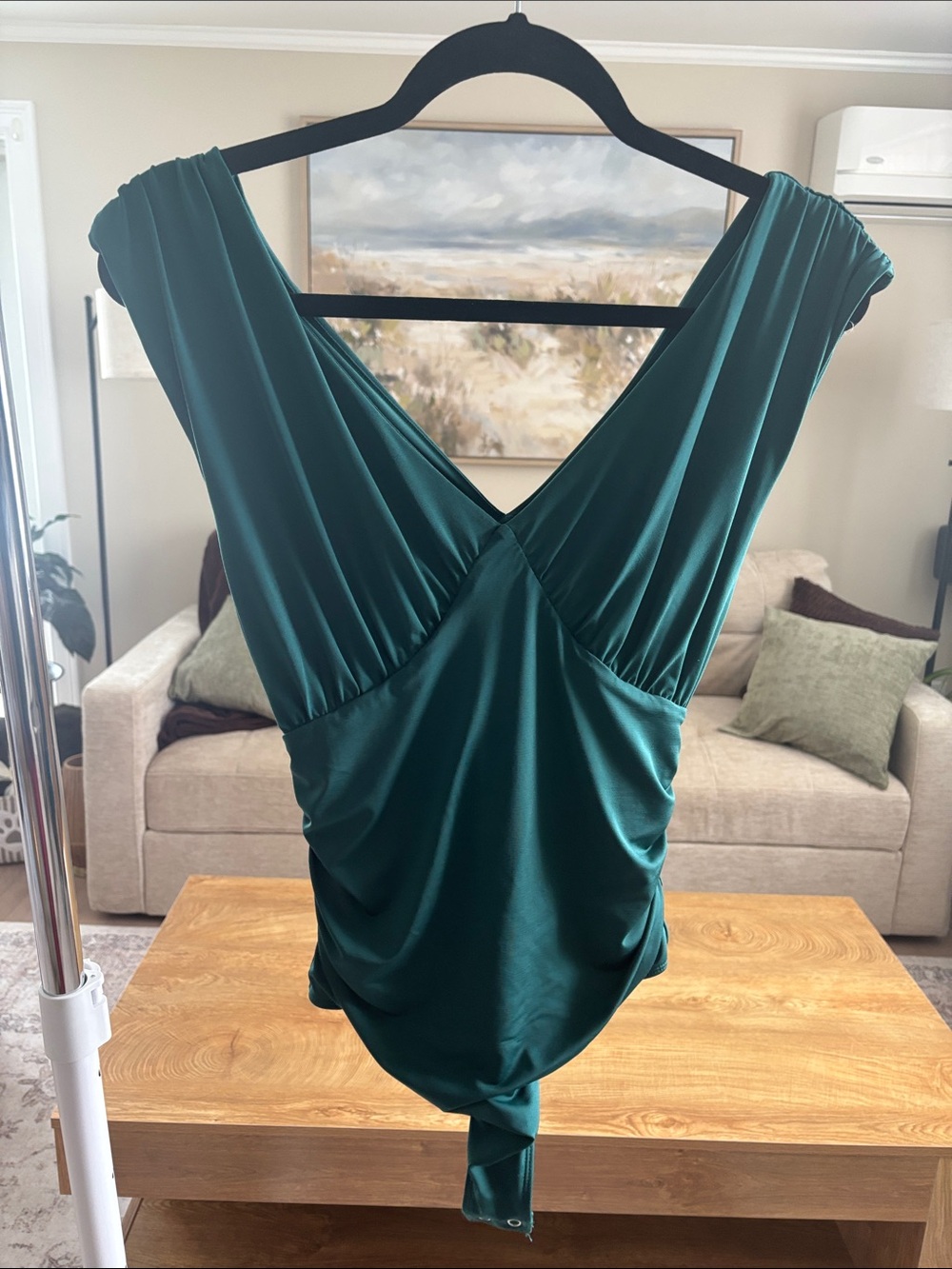 Express Deep Green V-Neck Women's Draped Bodysuit